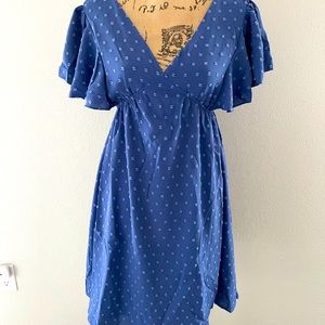 Women’s Sexy V-Neck Ruffle Sleeve Short‎ Tunic Dress - Blue, Size Small